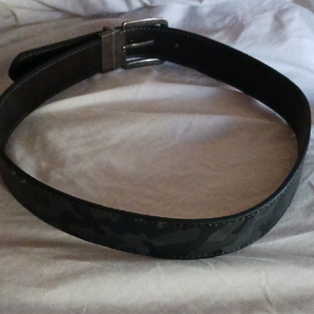 Men's Reverse Buckle Camouflage/ Brown leather Belt